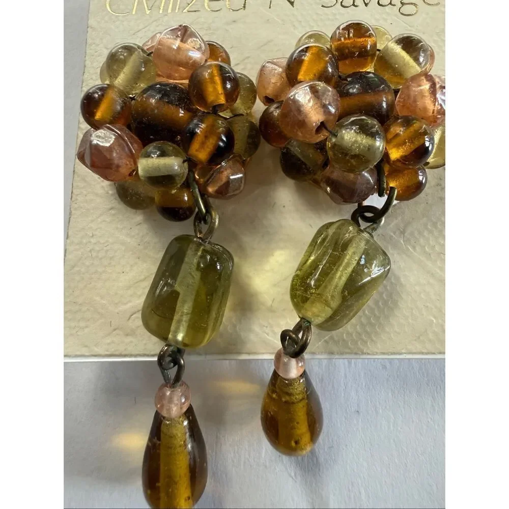 Civilized N Savage Women's Amber-Toned Cluster Beaded Drop Earrings Jewelry NWT